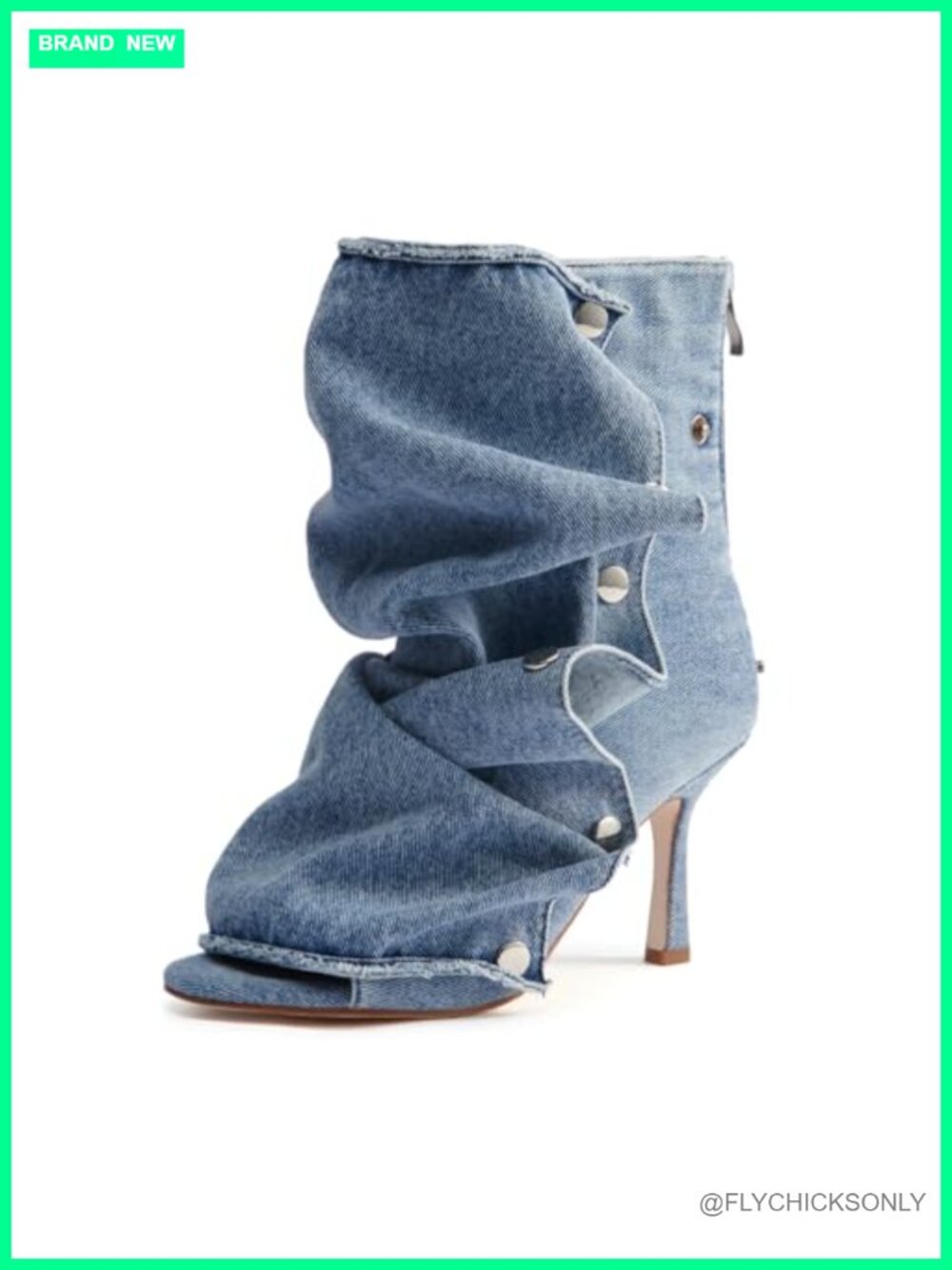 Open Toe Ankle Boots Snap Detail Flared Heel Women Synthetic Leather